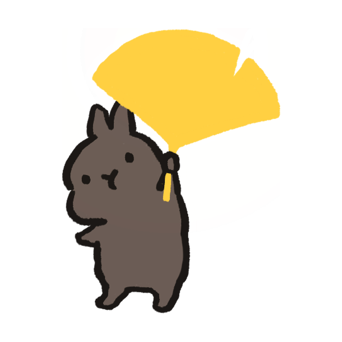 イチョウを持ったぽんちゃん